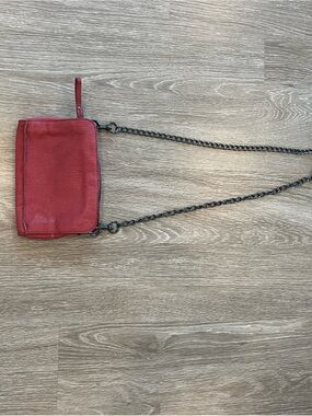Liebeskind Red Pink Leather Crossbody with Gunmetal Chain Strap